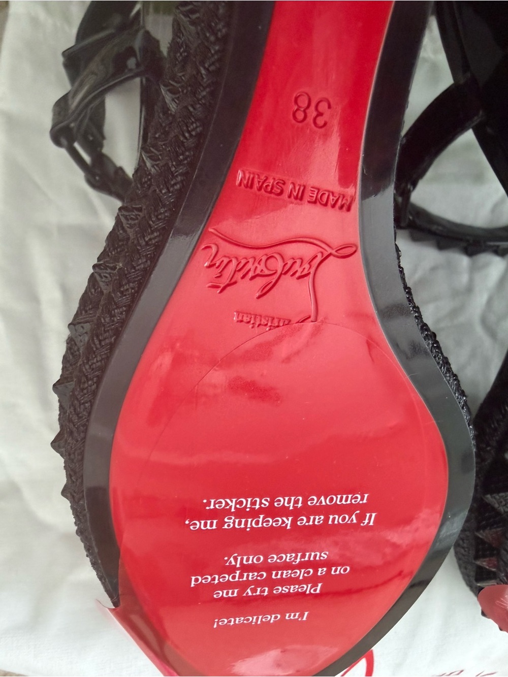 Christian Louboutin Black Studded Patent Platform Sandals with Red Sole Accent - Picture 3 of 7